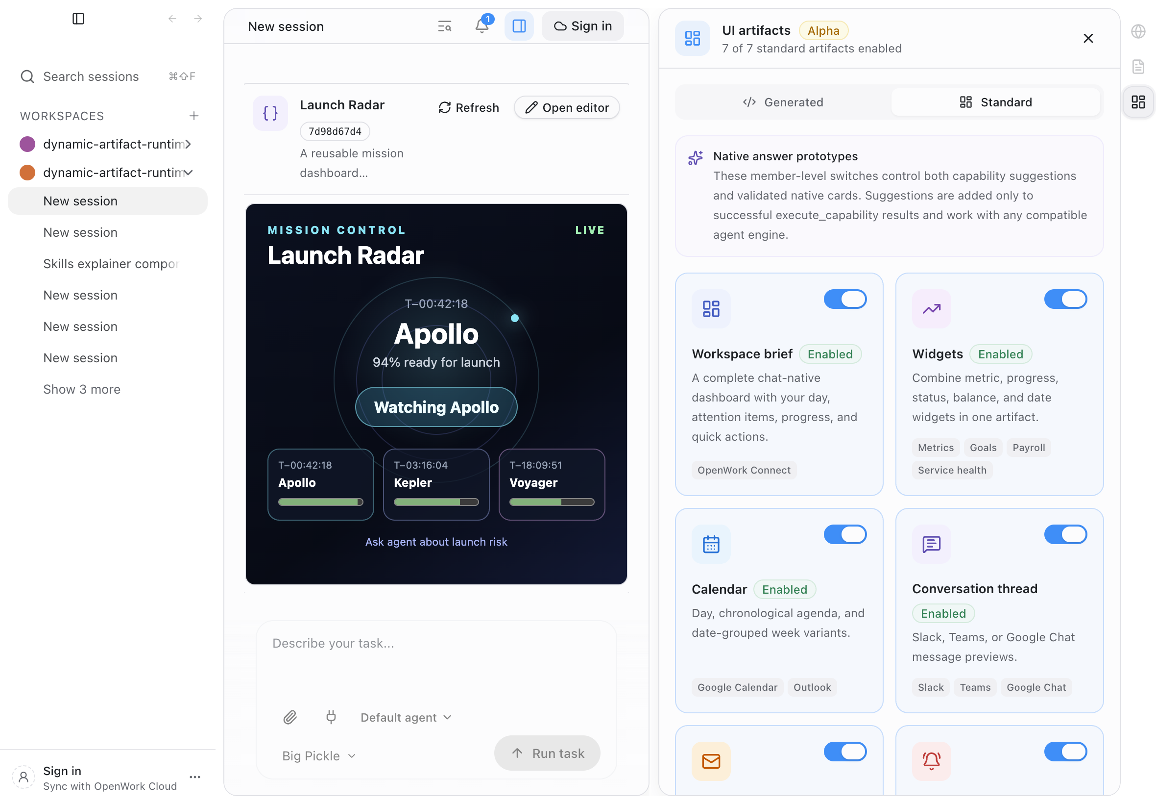 Generated React projects and validated standard answer cards remain separate catalogs with independent lifecycle controls